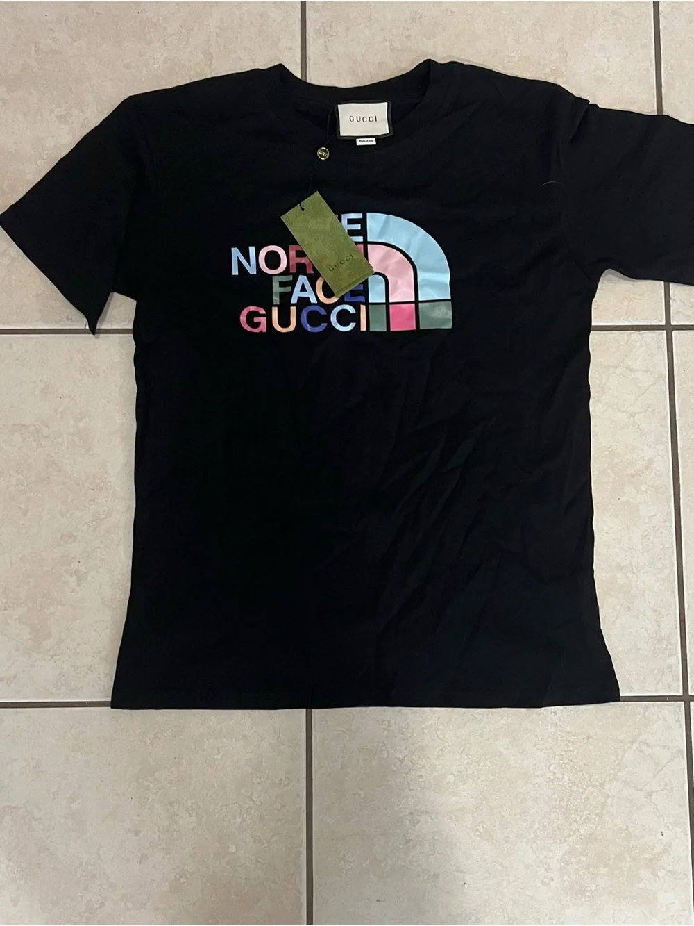 Gucci Black T-Shirt with Multicolor North Face Logo